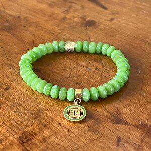 Rustic Cuff Jade Faceted Beads Logo Stretch Bracelet Gorgeous!